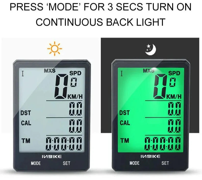 Bicycle Computer: Bike Odometer, Cycling Speedometer - Wireless/Wired, Rainproof LCD Display 2.8"