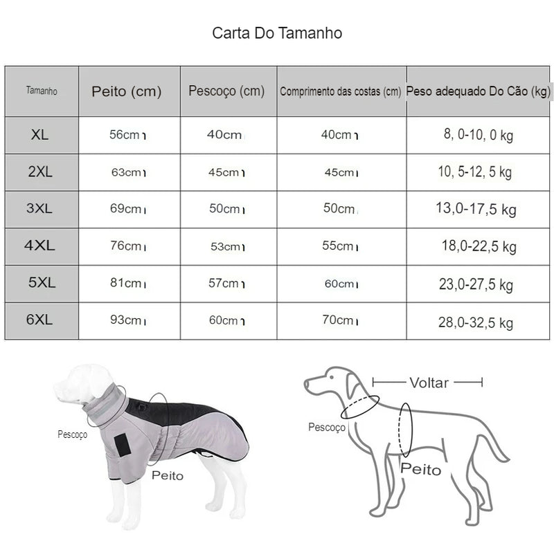 Roupa de inverno para cães, jaqueta grande à prova d'água, colete com gola alta, quente, casaco para cães de estimação