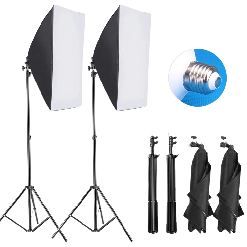 Softbox de Iluminação Fotográfica Profissional com Tripé e Sistema de Luz Contínua