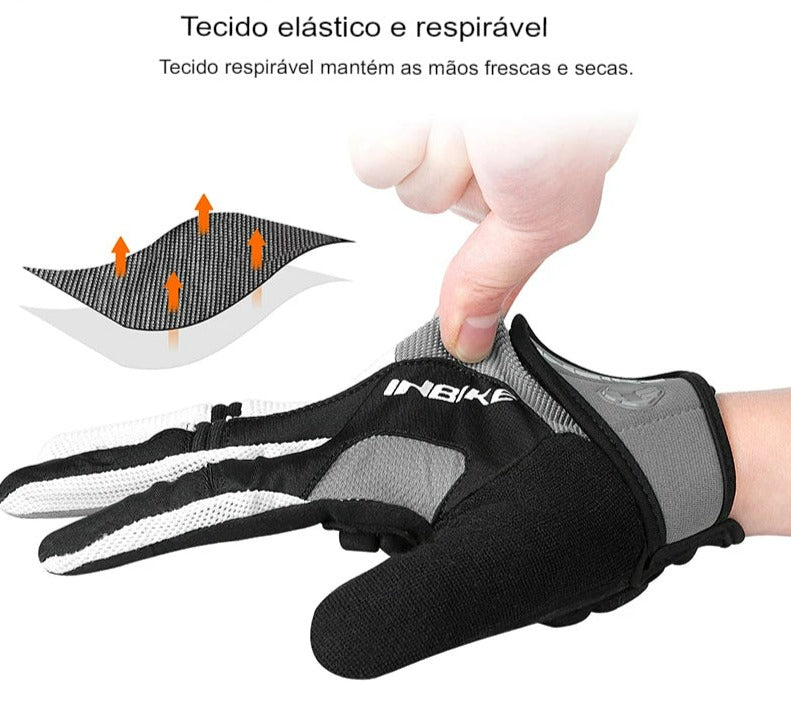 Luvas de Ciclismo com Dedos Inteiros e Almofadas de Gel | Luvas para Bicicleta de Estrada para Homens e Mulheres