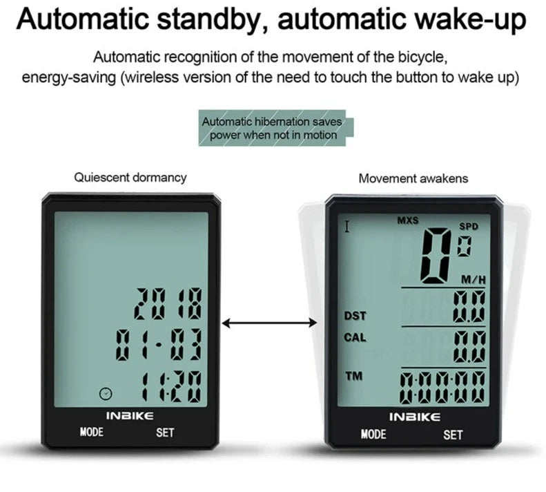 Bicycle Computer: Bike Odometer, Cycling Speedometer - Wireless/Wired, Rainproof LCD Display 2.8"