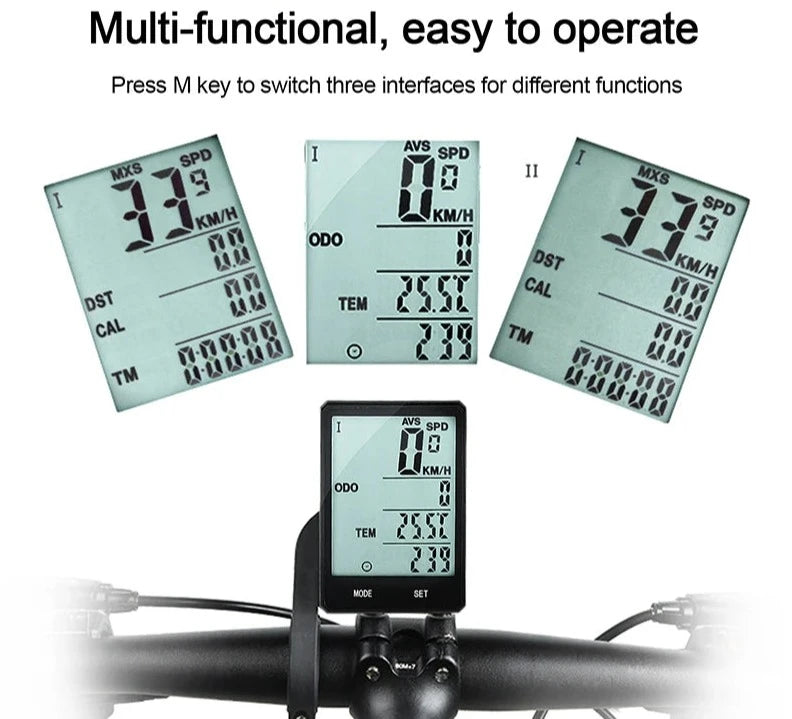 Bicycle Computer: Bike Odometer, Cycling Speedometer - Wireless/Wired, Rainproof LCD Display 2.8"