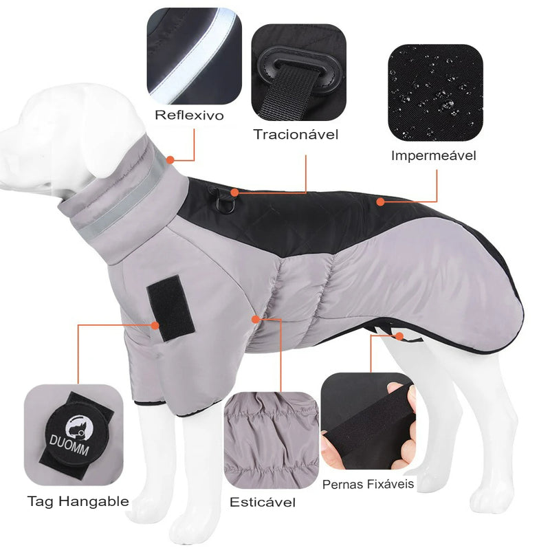 Roupa de inverno para cães, jaqueta grande à prova d'água, colete com gola alta, quente, casaco para cães de estimação