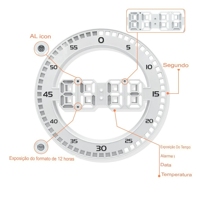 LuminaWall: Relógio Digital 3D LED Silencioso