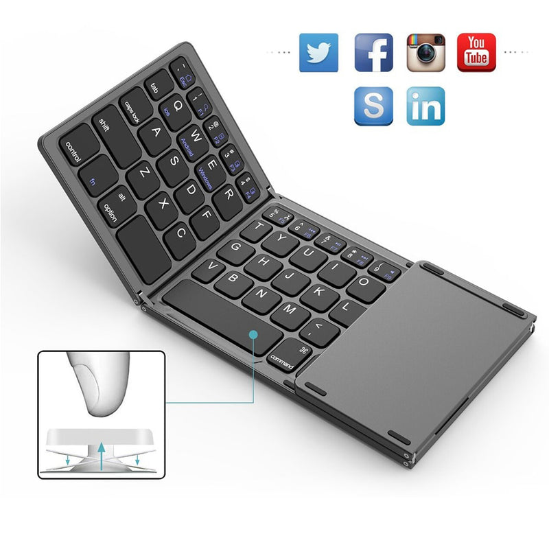 Mini teclado dobrável com touchpad e bluetooth sem fio