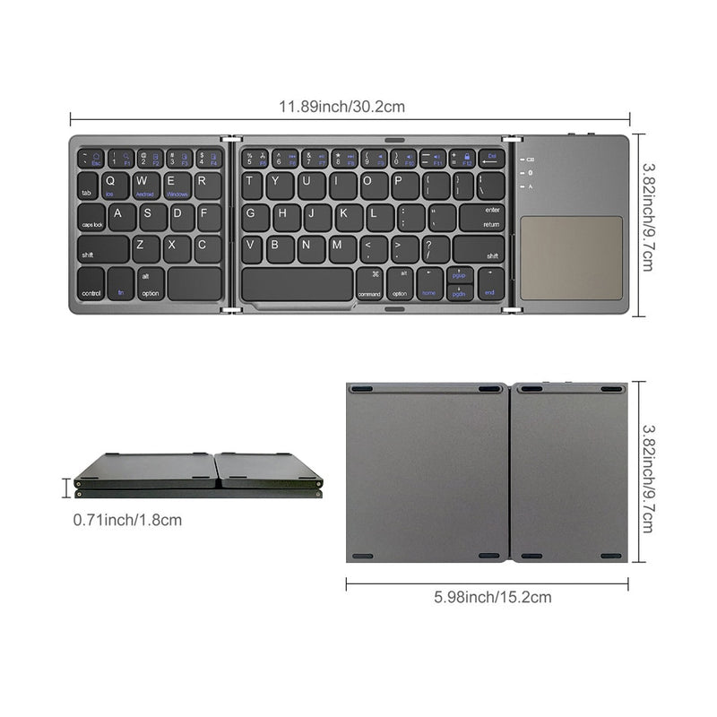 Mini teclado dobrável com touchpad e bluetooth sem fio