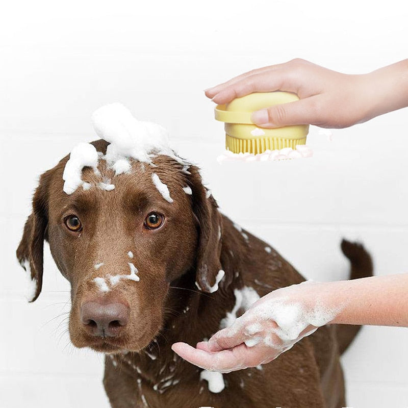 Escova de silicone para banho de cachorro, dispensador de shampoo com pincel de massagem