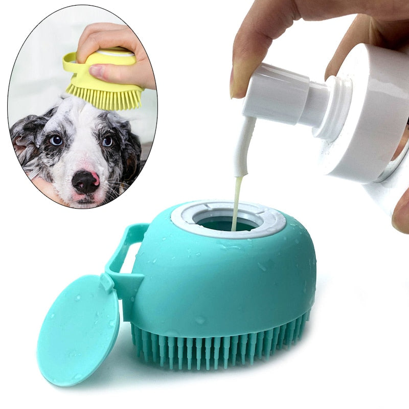 Escova de silicone para banho de cachorro, dispensador de shampoo com pincel de massagem